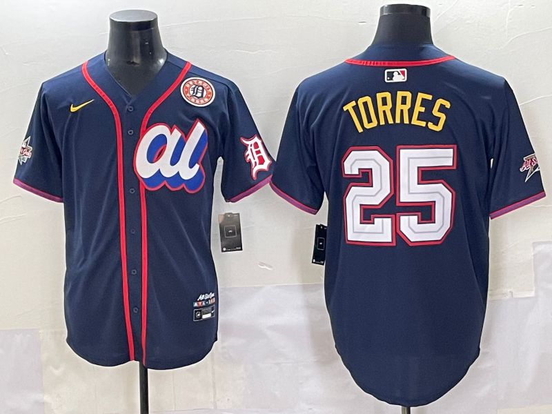 Men 2025 Detroit Tigers #25 Torres Blue All star Blank Blue Nike MLB Jersey style 1->detroit tigers->MLB Jersey
